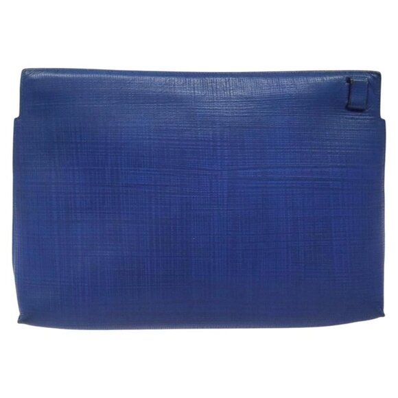 LOEWE Anagram Clutch Bag Leather Blue Gold Auth - Picture 2 of 15